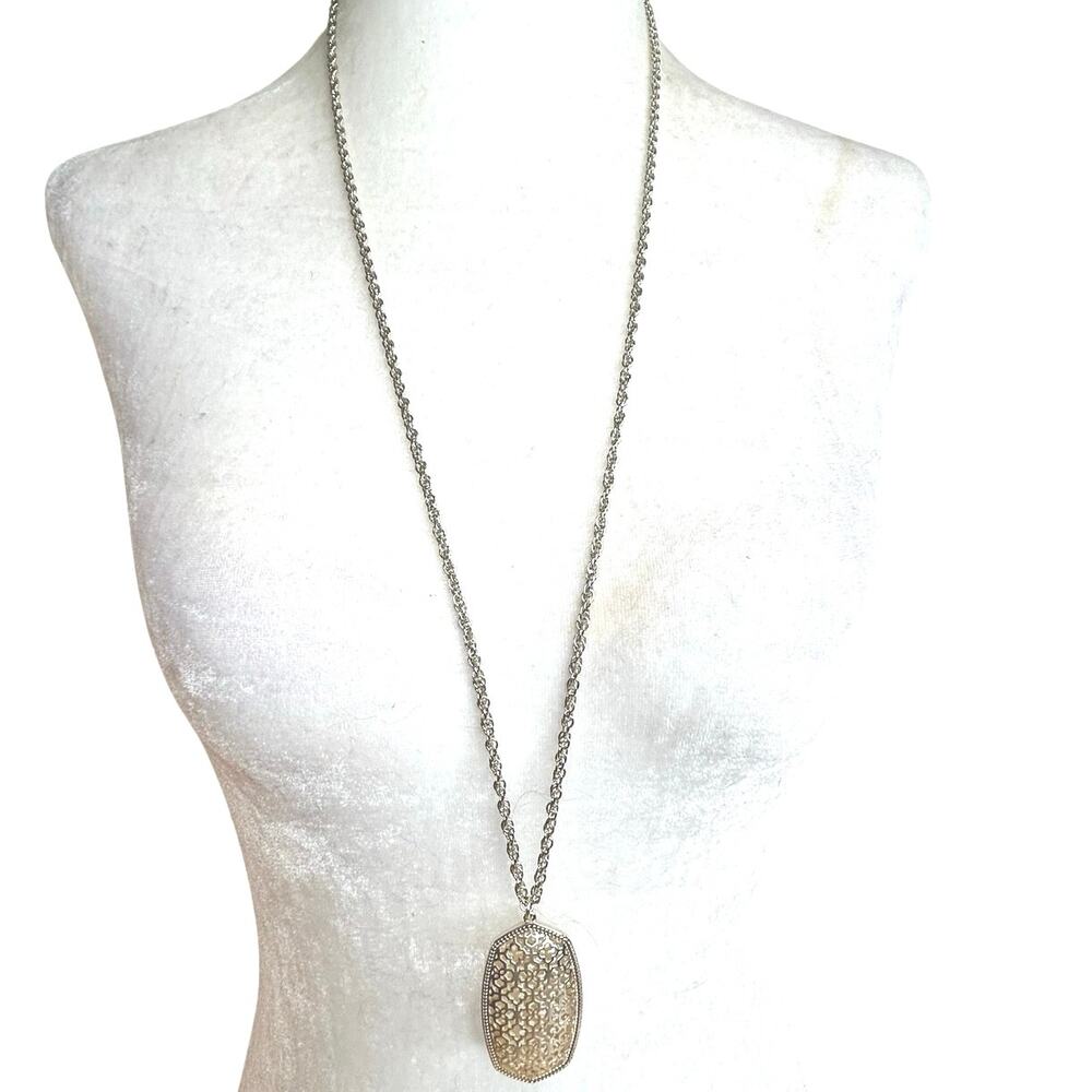 Kendra Scott Rae Filigree Necklace Intricate Openwork Silver Tone Pendant